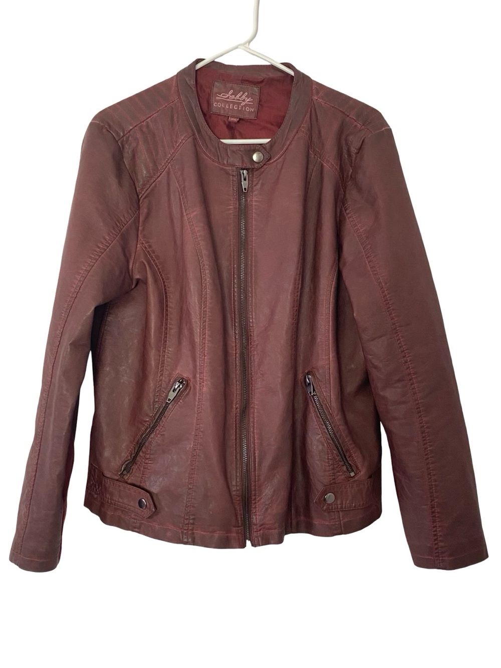 Sebby Collection Vegan Leather Jacket Womens Size XL Red Brown Biker Moto Faux